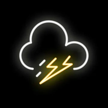 Neon style icon of a storm cloud with lightning striking for weather apps Stock Illustration