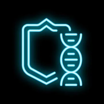 Neon style icon symbolizing dna protection and safety Illustrazione stock