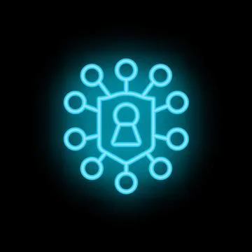 Neon style icon symbolizing network security protecting user data Illustrazione stock