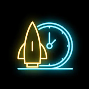 Neon style icon symbolizing project launch time management Stock Illustration