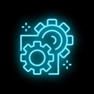 Neon style icon symbolizing working gears generating ideas Stockillustratie