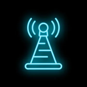 Neon style icon of a telecommunication tower emitting radio waves Stock Illustration