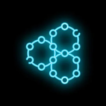 Neon style icon of three connected circles representing networking Stock Illustration