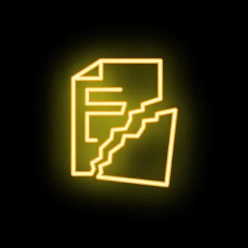 Neon style icon of torn document representing data breach Illustrazione stock