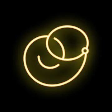 Neon style icon of two interlocking circles forming a smiling face on black.. Stock Illustration