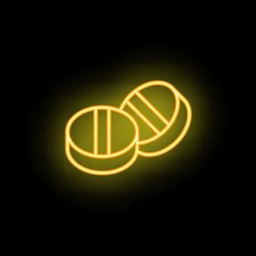 Neon style icon of two round pills glowing yellow Stock Illustration