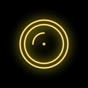 Neon style icon of a vinyl record glowing on black background Stock Illustration