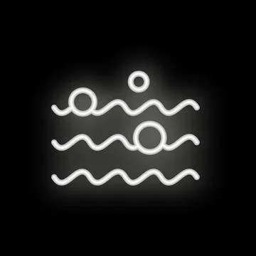 Neon style icon of waves symbolizing ocean, pool, or water park 스톡 일러스트