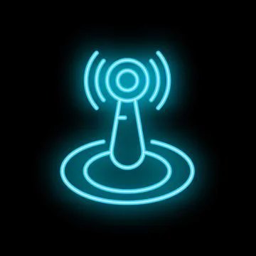 Neon style icon of a wireless network emitting a signal on a black background Stock Illustration
