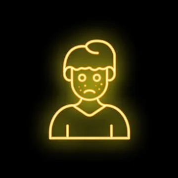 Neon style icon of young man dealing with acne breakouts Stock Illustration