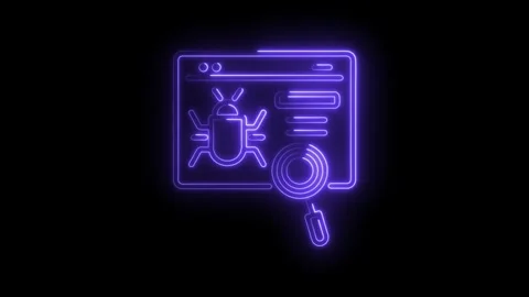 Neon style illustration of computer bug and magnifying glass for virus dete.. Video stock 345993077