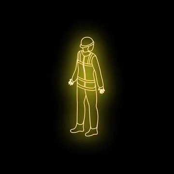 Neon style illustration of construction worker wearing safety gear Stock Illustration