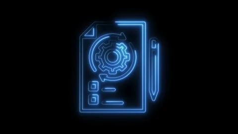 Neon style illustration of management optimization concept with paper and pen Video stock 312316008