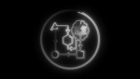 Neon style illustration of process flow diagram with ai brain icon Stock Footage 308190681