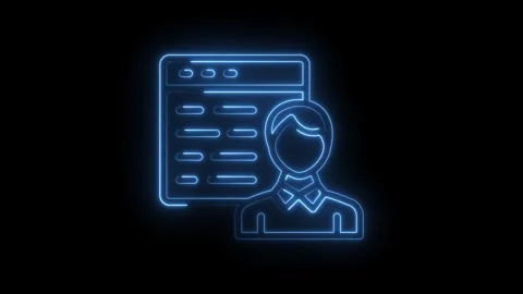 Neon style illustration of software developer with code template glowing on Stock Footage 322963631