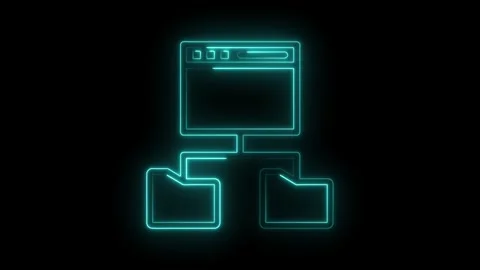 Neon style internet connection and folder structure icon on black background Stock Footage 322974857