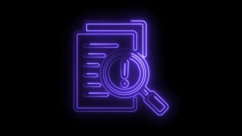 Neon style investigation of document alert icon on dark background security.. Stock Footage 345998897