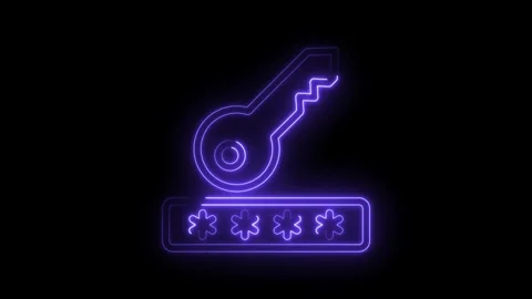 Neon style key and password symbol animation on black background cyber security Stock Footage 330784969