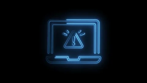 Neon style laptop screen displaying a warning message symbol highlighting Stock Footage 330773486