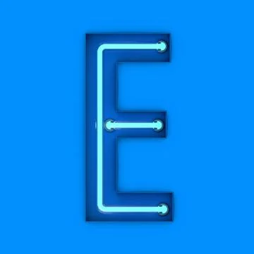 Neon style light letter E. Glowing neon Capital letter. 3D rendering Stock Illustration