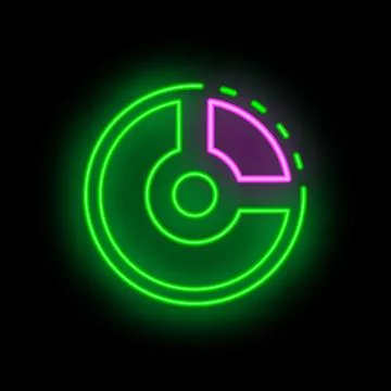 Neon style loading icon showing progression percentage on black background Stock Illustration