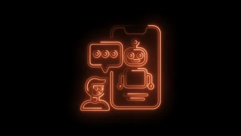 Neon style man interacting with robot on smartphone concept of ai chatbot s.. Stock Footage 345986474