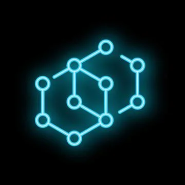 Neon style molecular structure glowing on dark background Stock Illustration