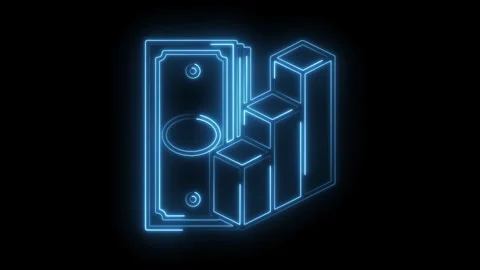 Neon style money stack and graph bars representing financial growth on blac.. Stock Footage 315961575