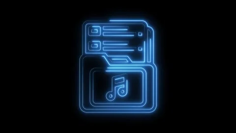 Neon style music folder icon animation loop glowing with black background Stock Footage 322971685