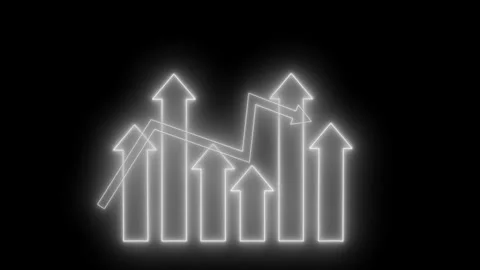 Neon-style outline chart with upward arrows glowing bars and trend line ani.. Vidéo 335101579