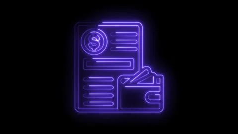 Neon style payment method wallet with credit card and financial report icon.. Stock Footage 312307817