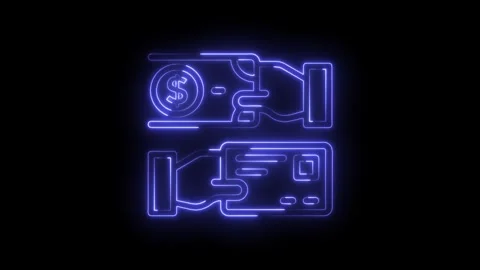 Neon style payment methods cash and credit card animated icon design concept Stock Footage 322988027