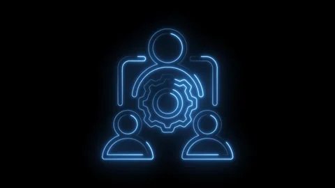 Neon style people connected with cog wheel for business process and team Stock Footage 330777571