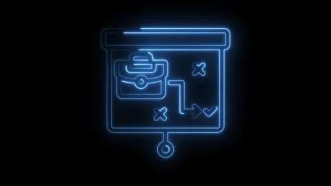 Neon style presentation board with briefcase success path and check mark on Stock Footage 330783854