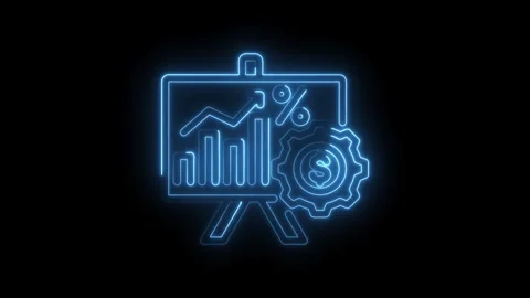 Neon style presentation board with business growth chart and gear on black .. Stock Footage 346004733