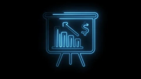 Neon style presentation board with financial data showing growth on a black Stock Footage 322962983