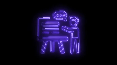 Neon style presentation board with person explaining and speech bubble anim.. Stock Footage 345984762
