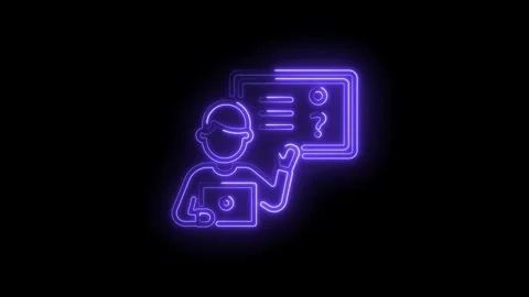 Neon style presenter explaining information with laptop and presentation bo.. Stock Footage 345984260