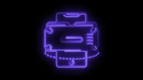 Neon style printer animation on black background for futuristic technology .. Stock Footage 315963413