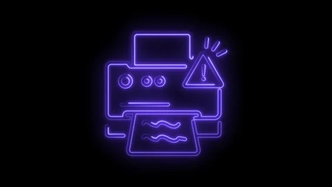 Neon style printer malfunction icon animation on dark background technologi.. Stock Footage 345996724