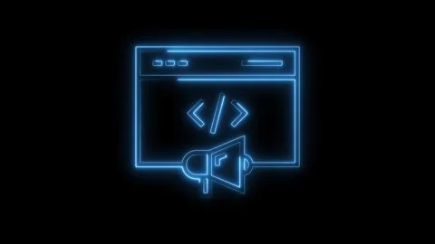 Neon style programming code in browser with megaphone for announcements ani.. Stock Footage 312448261