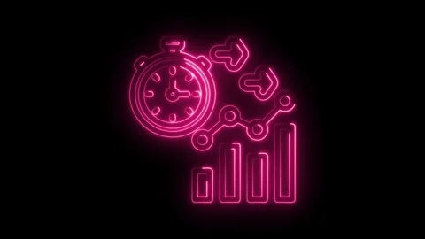Neon style progress bar with stopwatch and arrows for business performance .. Stock Footage 346008532