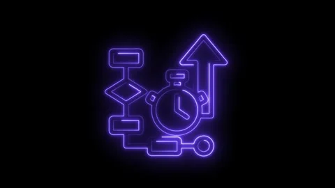 Neon style project management workflow with stopwatch and flowchart on blac.. Stock Footage 312310842