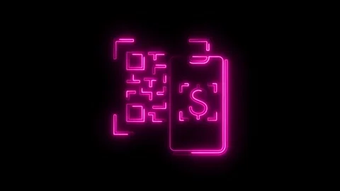 Neon style qr code scanning on mobile for digital payments and online trans.. Stock Footage 308286066