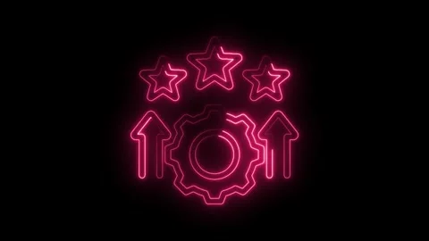 Neon style quality performance increase rating with gears and arrows on bla.. Stock Footage 345997400
