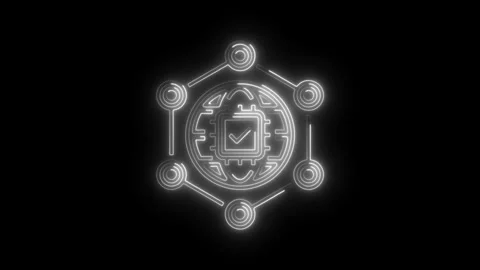 Neon style quantum computing technology network illustration glowing cybers.. Stock Footage 308192787