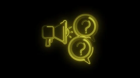 Neon style question and answer concept with a megaphone glowing animated icon Stock Footage 312319533