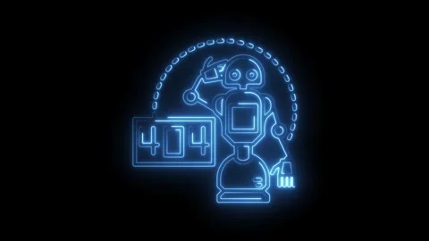 Neon style robot with 404 error message futuristic cybernetic system failure Stock Footage 316672983