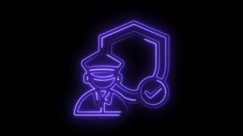 Neon style security guard with protective shield guarantee outline isolated.. Stock Footage 346008191