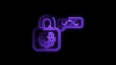 Neon style security lock with gear and encrypted password icon on black bac.. Stock Footage 309915115